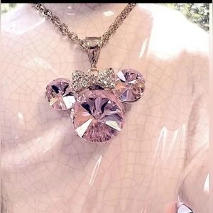 Disney Necklace: Minnie Mouse Ears Charm Necklace Gold w/ Pink Diamond Simulants